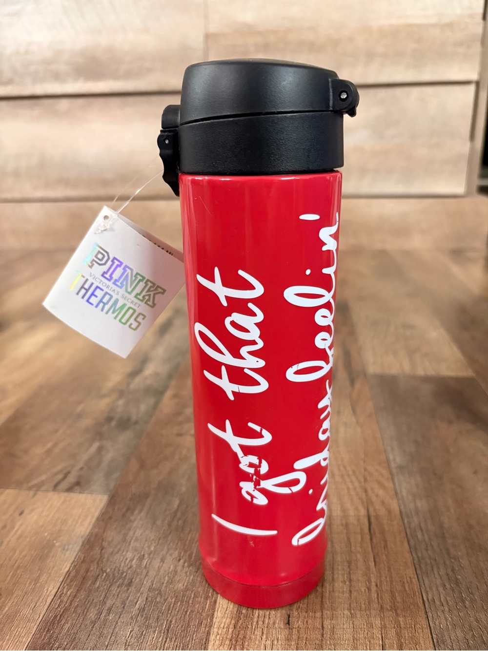 PINK Victoria's Secret Red Stainless Steel Thermos with Black Lid